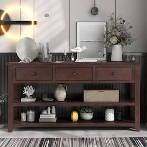 Retro and Modern Design 50 in. Espresso Rectangle Wood Console Table with 3-Top Drawers and 2-Open Shelves