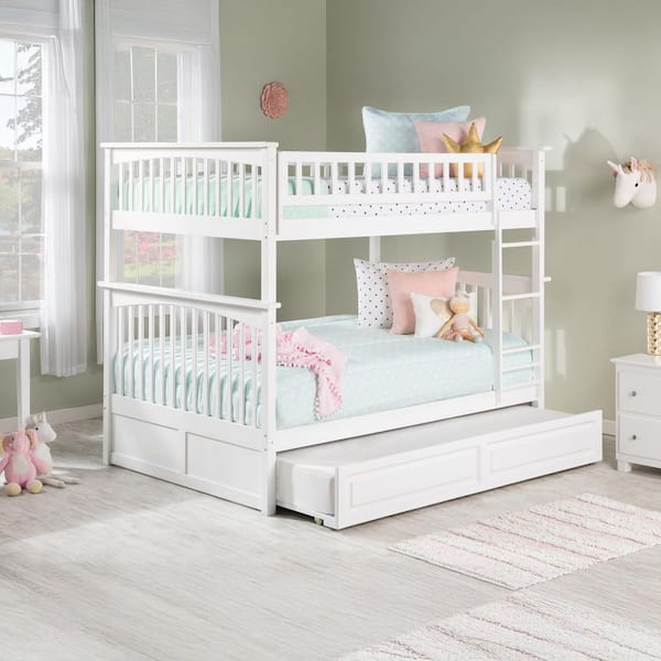 AFI Columbia Bunk Bed Full over Full with Twin Size Raised Panel Trundle Bed in White