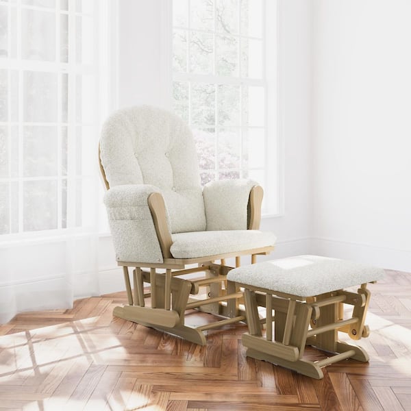 Hoop Driftwood and Ivory Boucle Wood Glider and Ottoman
