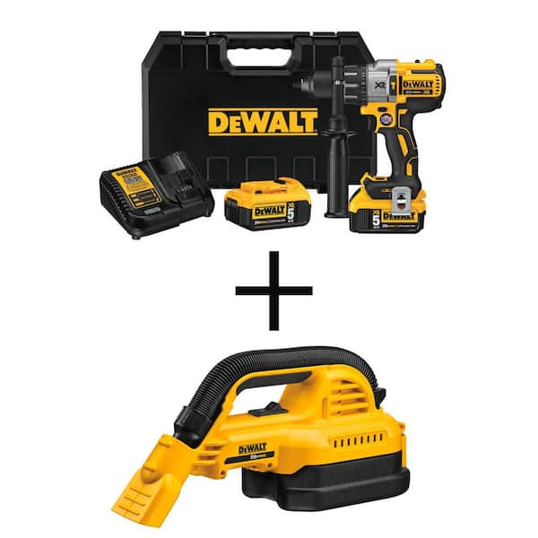 DEWALT 20V MAX XR Brushless Cordless 3-Speed 1/2 in. Hammer Drill Kit and 20V 1/2 Gal. Wet/Dry Portable Vacuum (Tools Only)