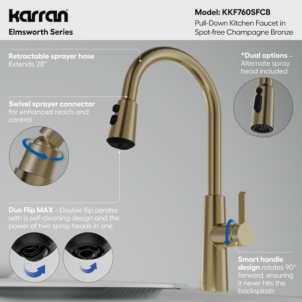 Elmsworth Single Handle Pull-Down Sprayer Kitchen Faucet in Spot-Free Champagne Bronze