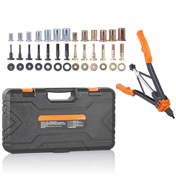 16 in. Rivet Nut Tool, 13PCS Metric and SAE Mandrels, 186PCS Rivet Nuts, Semi-auto Retraction, M3-M12,1/4-20 to 10-24