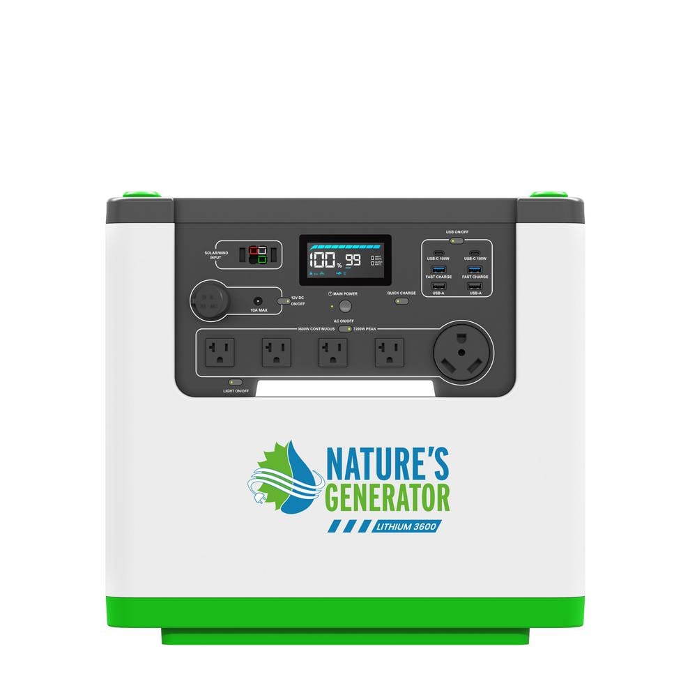Nature's Generator 3600W Output/7200W Peak Push-Button Start 3072Wh L3600 Solar Generator, for Outdoors, Home Backup and Off-Grid