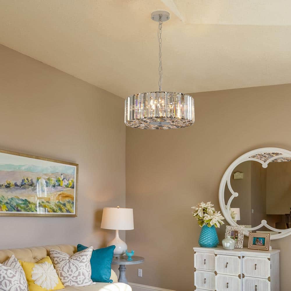 16.5 in. 4-Light Amber and Transparent Retro Nordic Adjustable Height Cylinder Light Chandelier for Bedroom Dining Room price history on PriceWatchPro