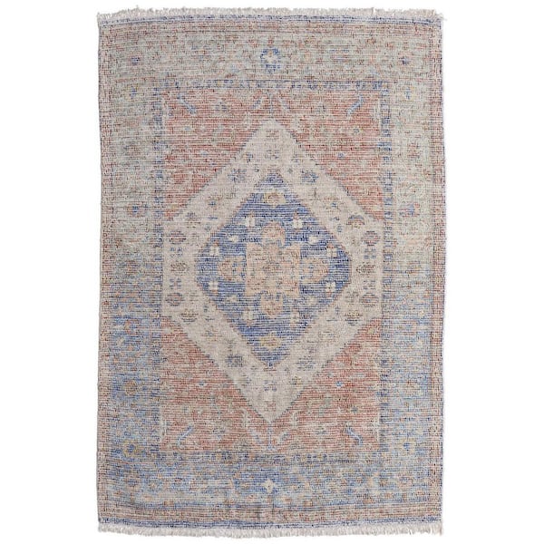 HomeRoots 4 X 6 Red, Blue, Ivory Abstract Area Rug