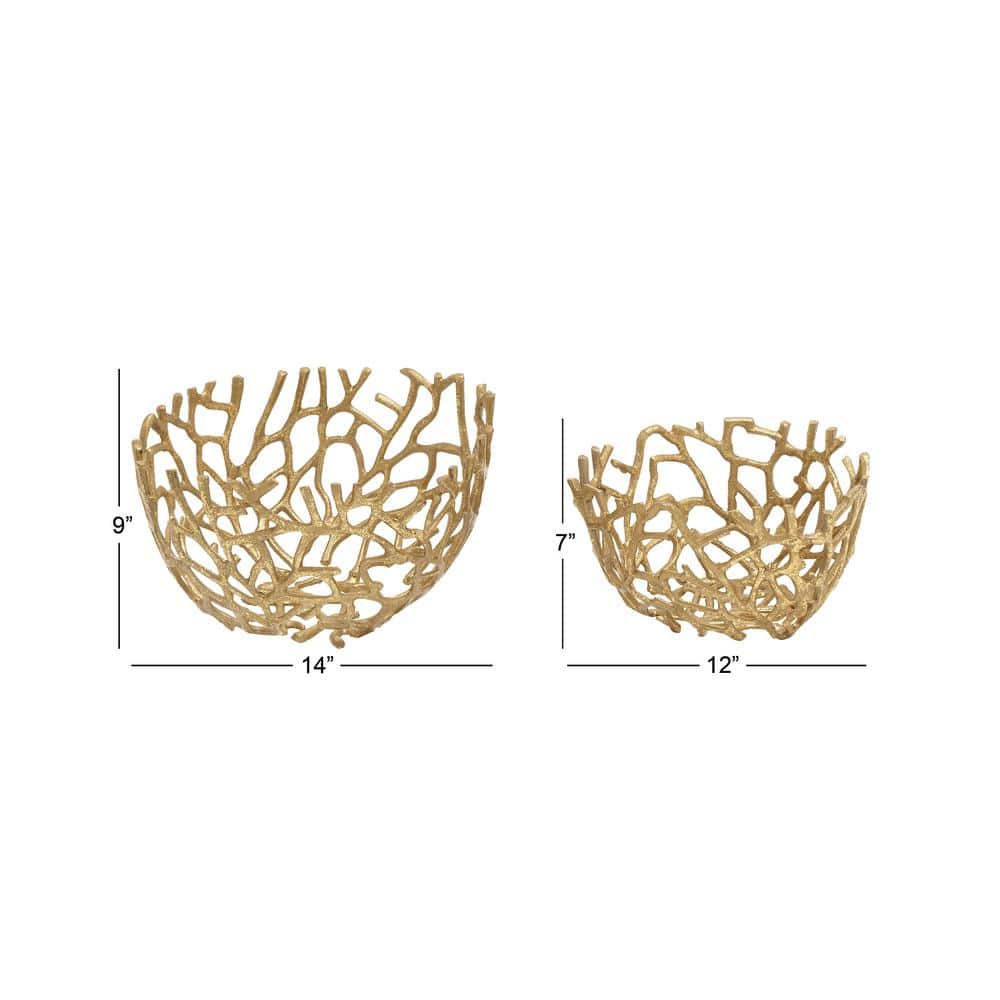 Coastal Gold Aluminum Vine Decorative Bowl Set - 14"x9"
