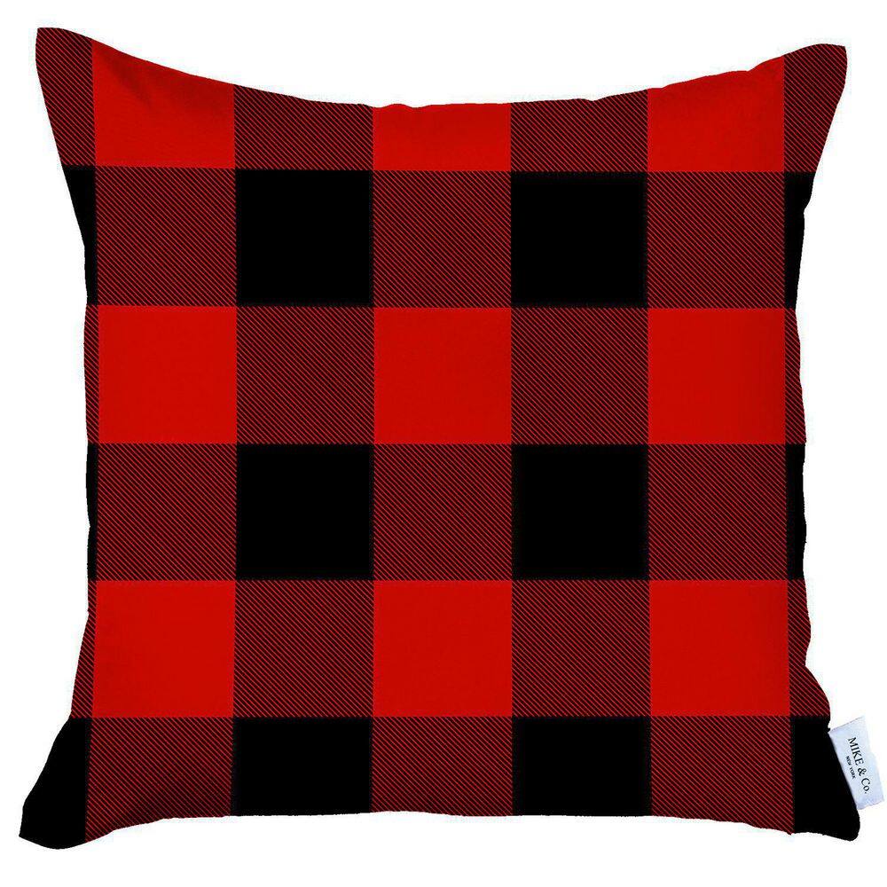 Red and Black Plaid Polyester Christmas Throw Pillow Cover 18" x 18"