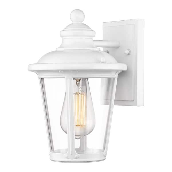 JAZAVA 1-Light White Aluminum Outdoor Hardwired Waterproof Outdoor Lighting Fixture Wall Lantern Sconce with No Bulbs Included