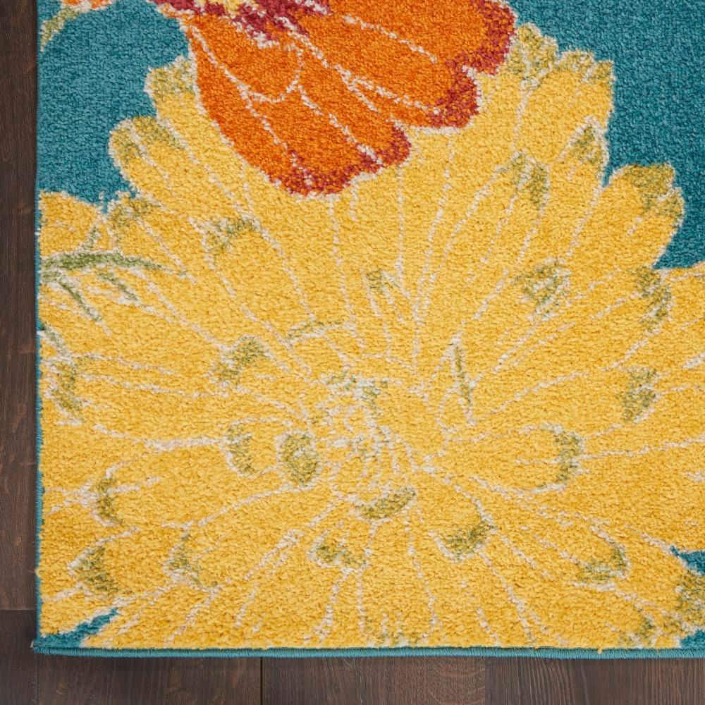Handmade Turquoise Multicolor Floral Synthetic Area Rug 5' x 7'