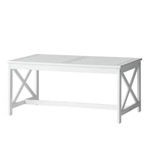 White Rectangular Acacia Wood Outdoor Coffee Table