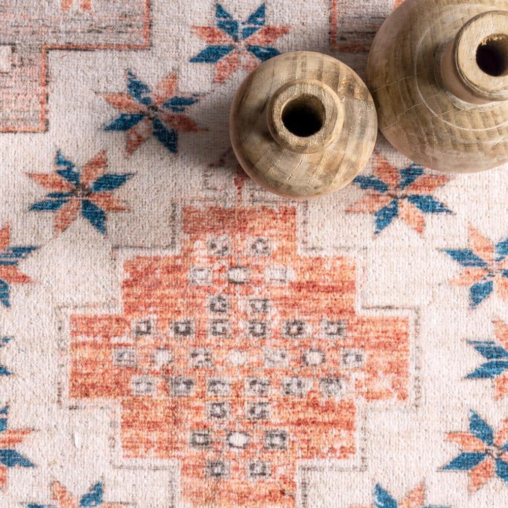 Alicia Gray and Rust Synthetic Medallion Washable 4' x 6' Area Rug