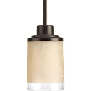 Alexa Collection 1-Light Antique Bronze Mini Pendant with Etched Umber Linen Glass