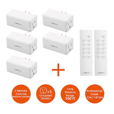 Wireless Indoor Remote Control Outlet Switch with 5 RCVs and 2 Remotes
