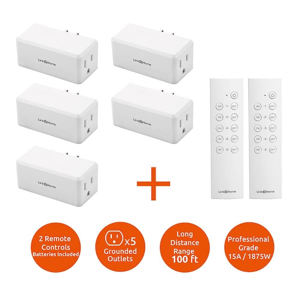Link2Home Wireless Indoor Remote Control Outlet Switch with 5 RCVs and 2 Remotes