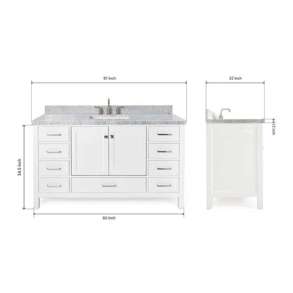 Cambridge 61" White Marble Top Single Vanity with Storage