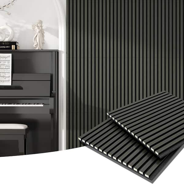 23.6 in. x 23.6 in. Black Wood Soundproofing Wall Decal Wall Panels 4-Piece