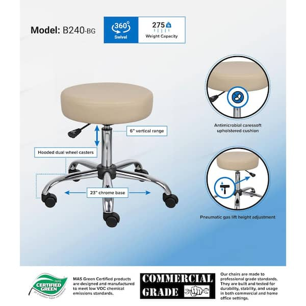 OfficeSource Medical Stools Medical Stool with Backrest and Polished Chrome  Base