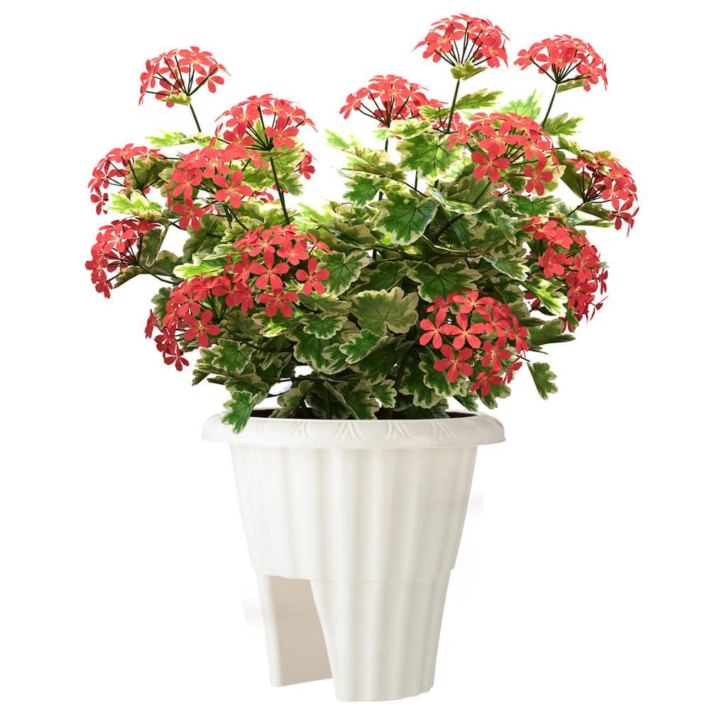 White Plastic Outdoor Railing Planter with Drainage Insert