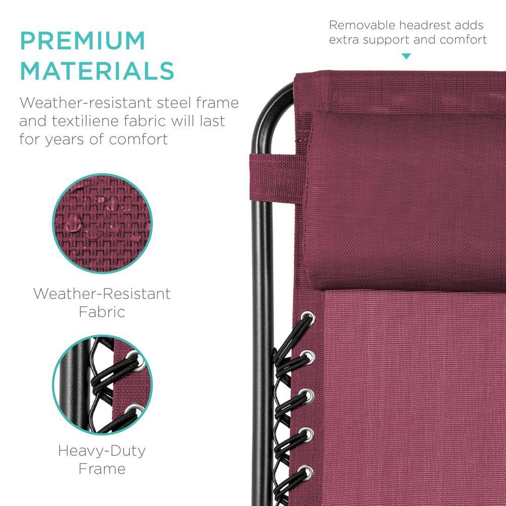 Burgundy Zero Gravity Lounge Chair Set with Cup Holder Tray