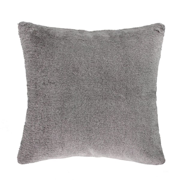 LEVTEX HOME Thatch Home Joybirds Grey Faux Fur 18 in. x 18 in. Throw Pillow