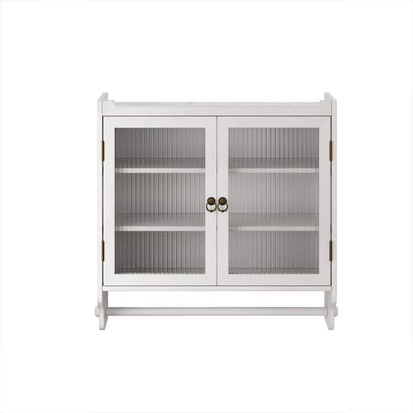 23.62 in. W x 23.62 in. H Rectangular White Solid Wood Surface Mount Medicine Cabinet without Mirror, with Towel Rack