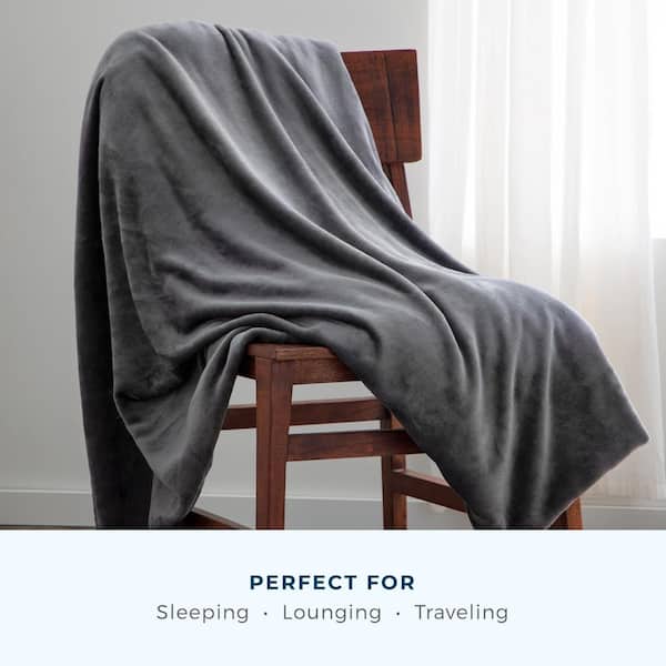 Brookside Grey Full Polyester Fleece Blanket BS6080GR25FLBL - The Home Depot