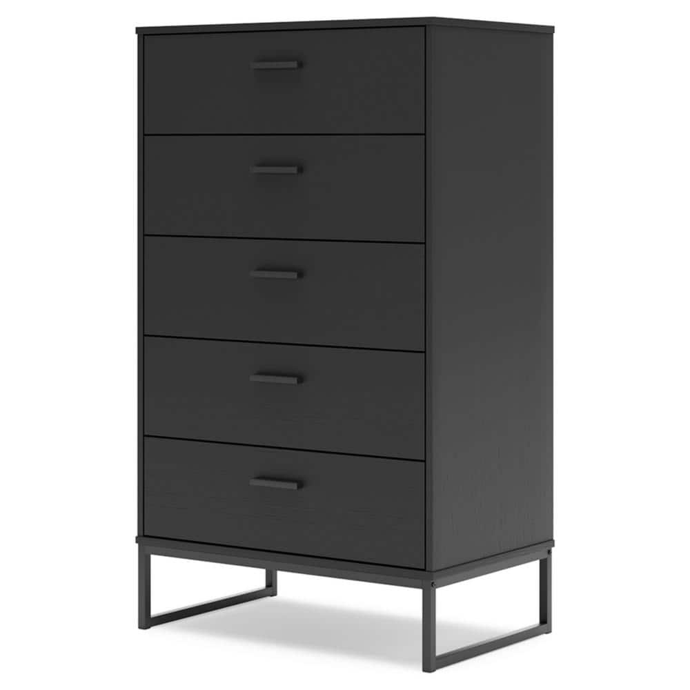 Black Contemporary 5-Drawer Chest with Metal Legs