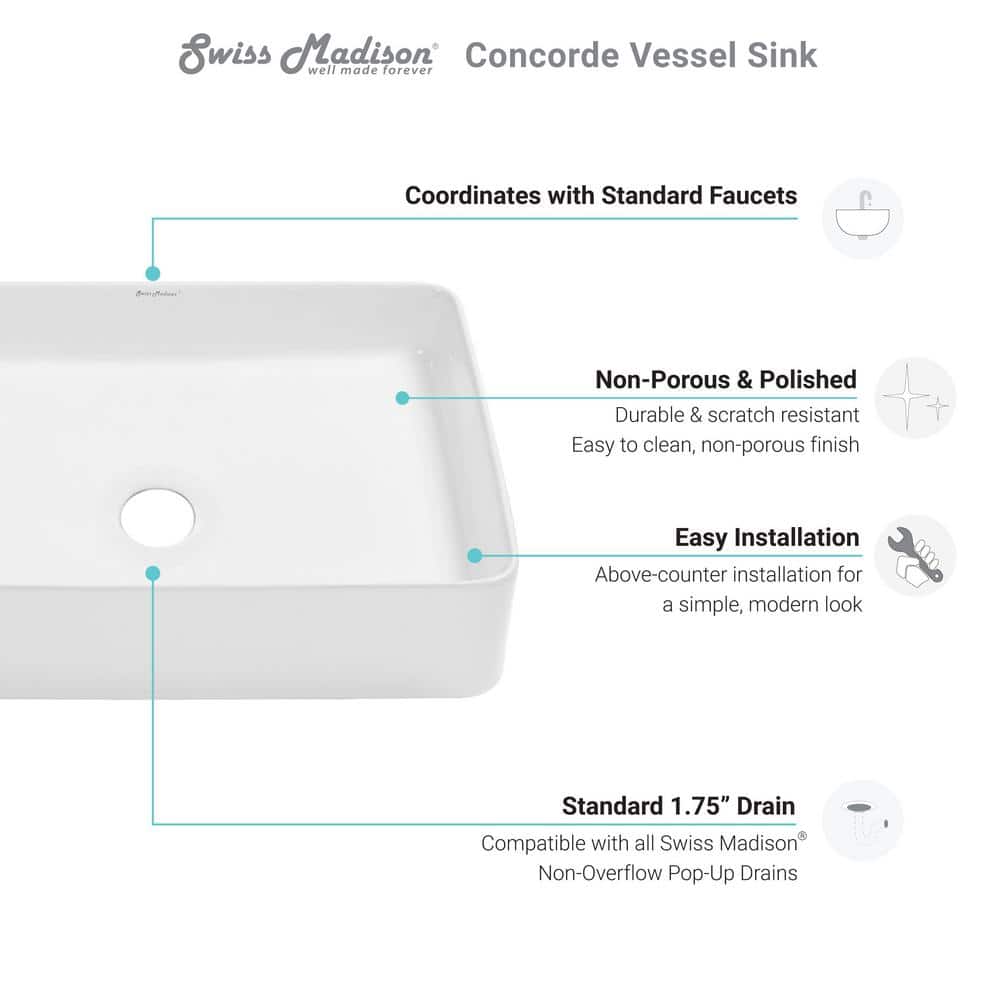 White Ceramic Above-Counter Rectangular Vessel Sink