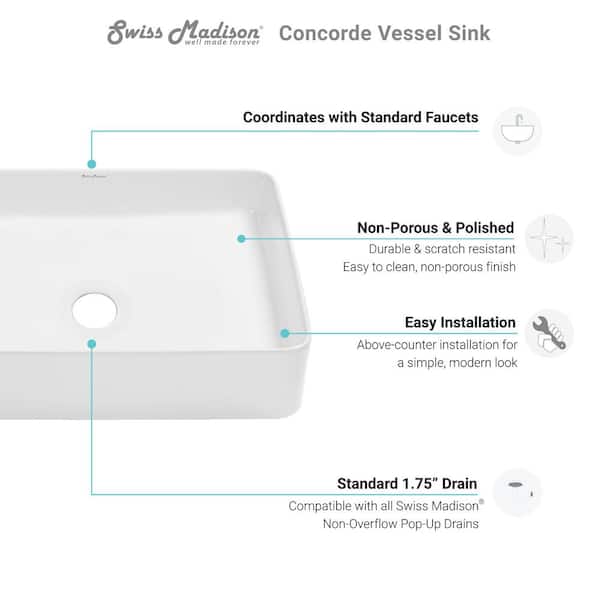 Concorde Rectangle Ceramic Vessel Sink in White