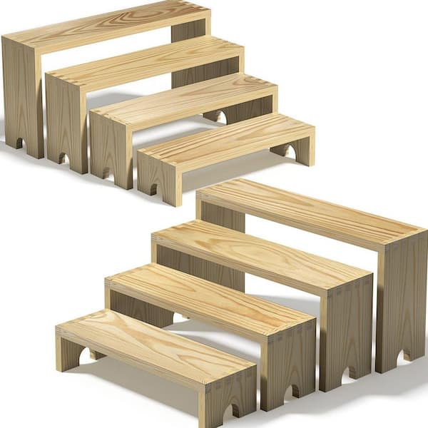 2-Piece 4-Tier Yellow Wood Cupcake Stand, Farmhouse Decor Wood Dessert Table Display Set, Food Display Risers for Party