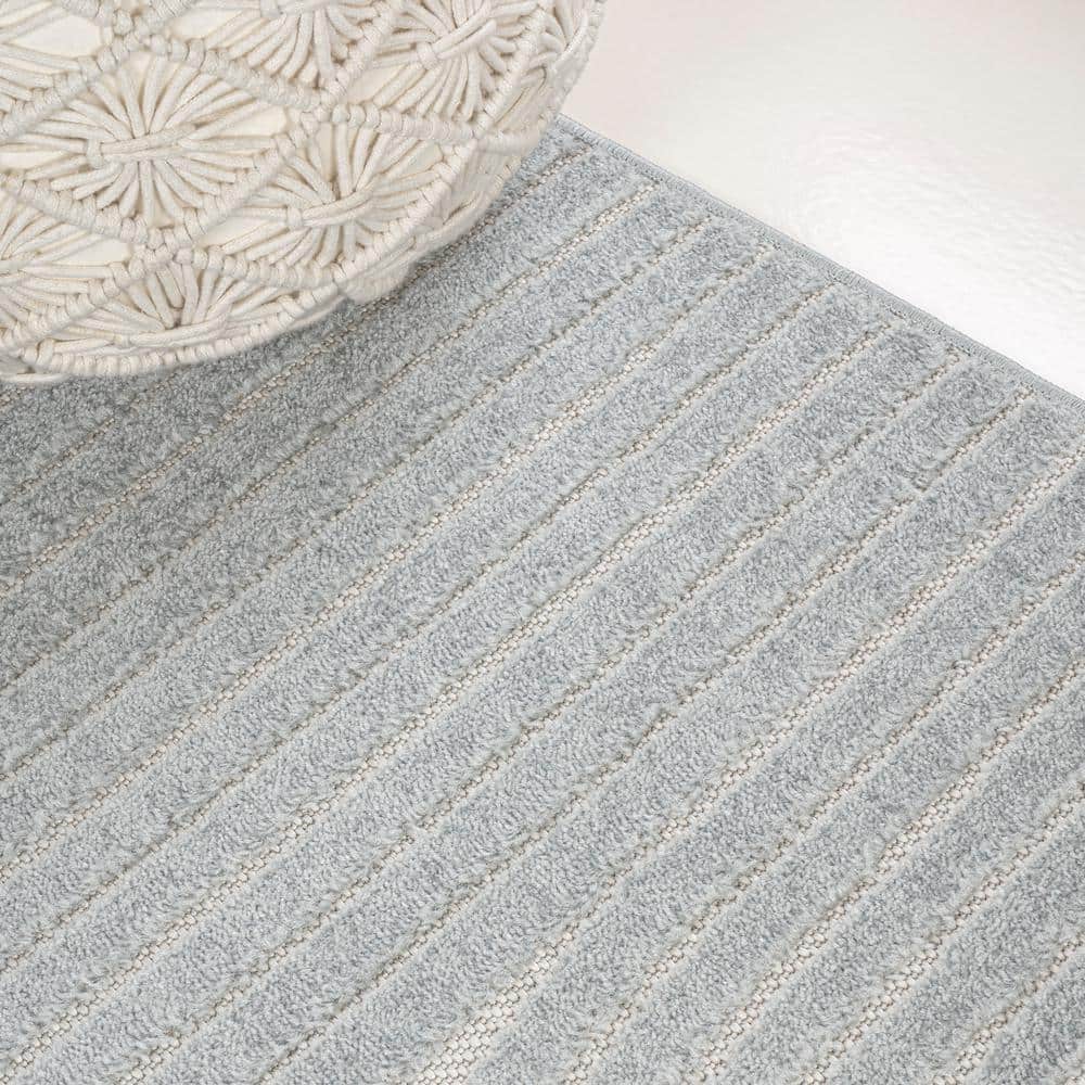 Hallie High-Low Geometric Light Blue and Cream 8' x 10' Synthetic Rug