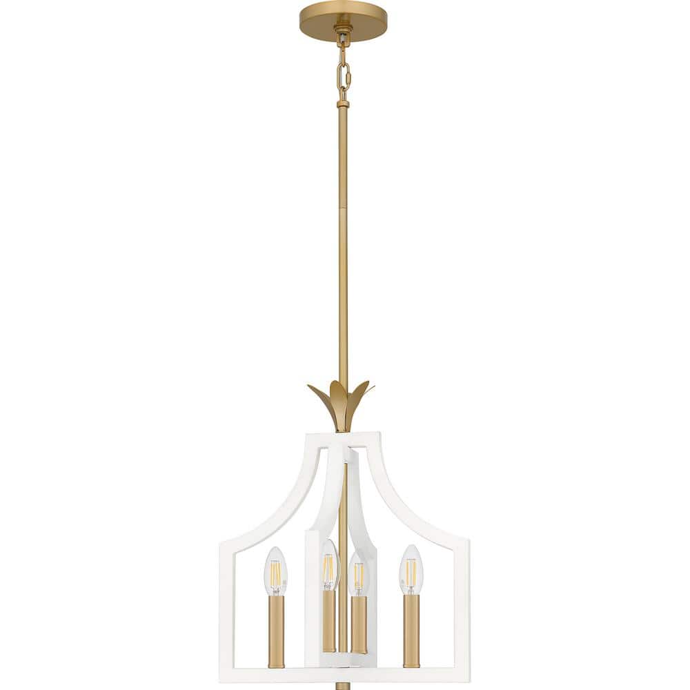 Matte White and Gold 4-Light Pendant Ceiling Light