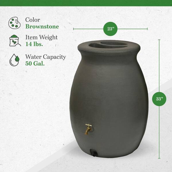 Algreen Castilla 50 Gal. Brownstone Decorative Rain Barrel with