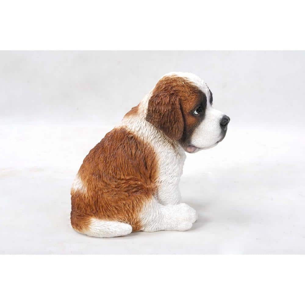 Small Brown and White Resin Sitting Saint Bernard Puppy Statue