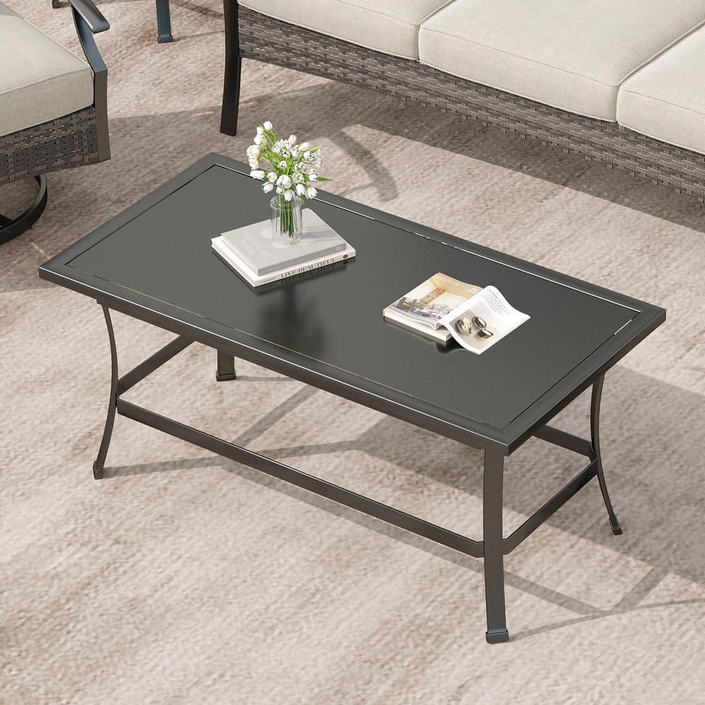 Brown 5-Piece Wicker Metal Frame Outdoor Patio Conversation Set with Gray Cushions and Coffee Tables price history on PriceWatchPro