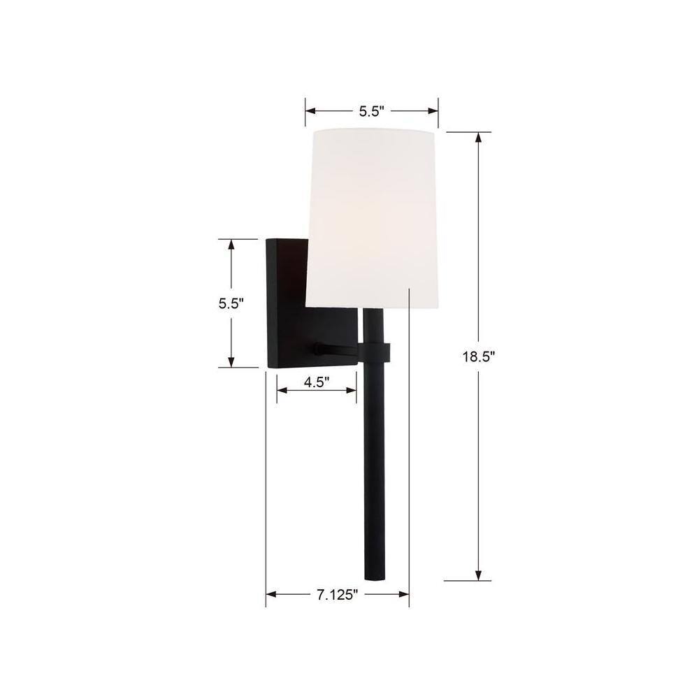 Elegant Cylinder Black Forged Wall Sconce with White Silk Shade