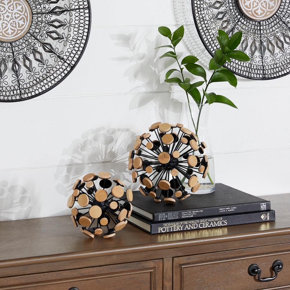 Modern Industrial Brown and Black Metal Starburst Sculptures (Set of 2)