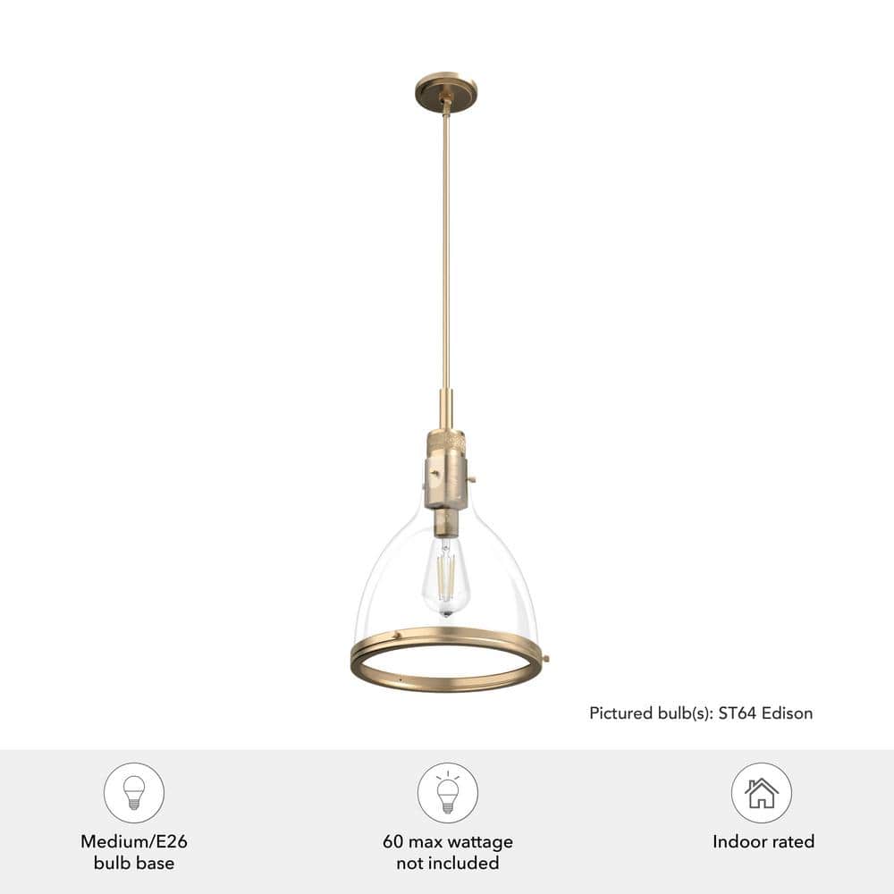 Alturas Gold 13" Bell Pendant with Clear Glass Shade