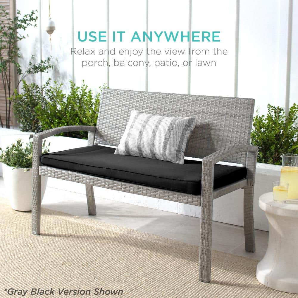 Curved Backrest Weather-Resistant Wicker 2-Person Patio Bench - Brown/Tan