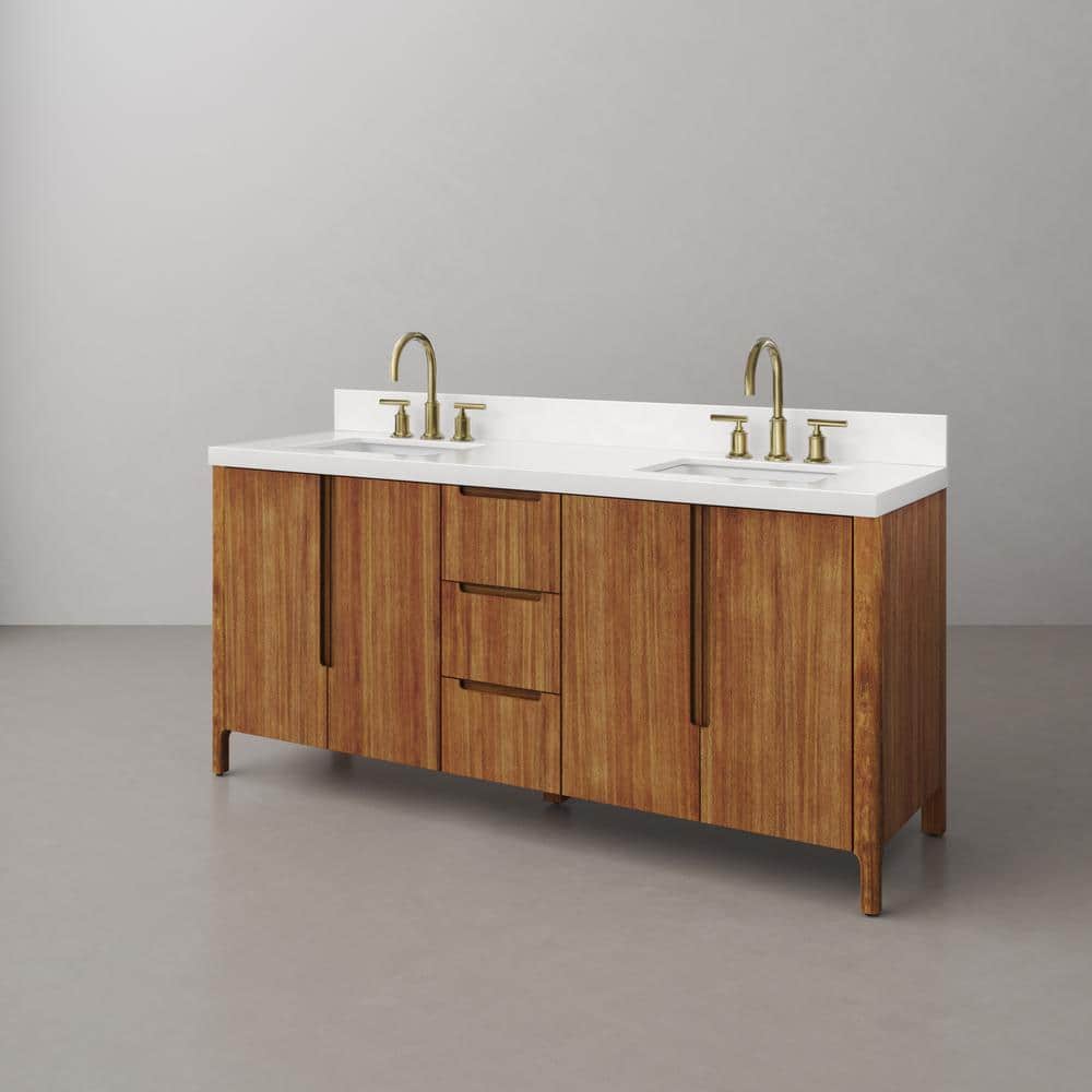 Sequoia 72-Inch Double Sink Mango Wood Bath Vanity with White Quartz Top