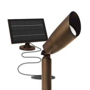 OneSync Landscape 300 Lumen Bronze Solar Integrated LED Outdoor Spotlight w/Dusk-To-Dawn Adj Head Panel CCT+RGB Wireless