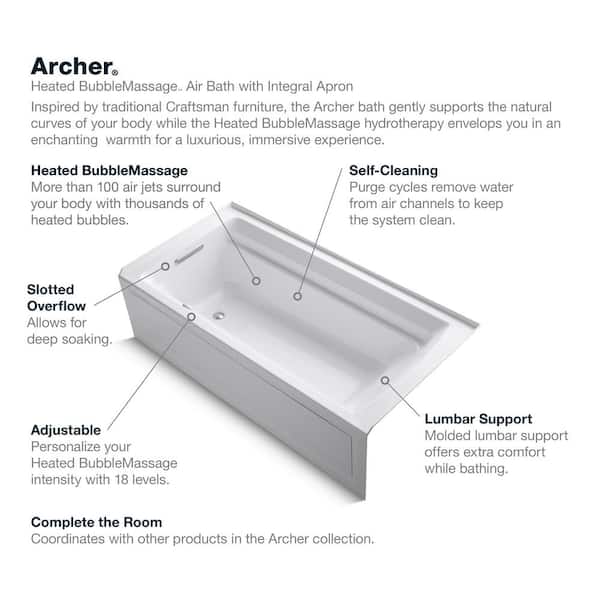 KOHLER Archer 72 in. Left-Hand Drain Rectangular Apron Front Air Bath Bathtub in White