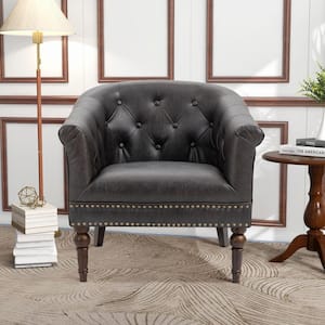 Mid-Century Modern Coffee PU Leather Accent Chair, Upholstered Arm Chair