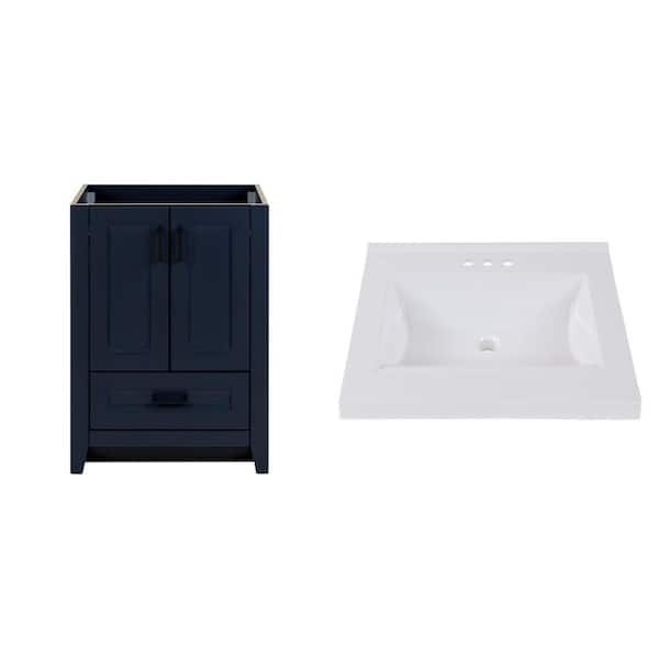 24 in. x 22 in. x 34 in. Deep Blue Bath Vanity Cabinet and 25 in. x 22 in. White Cultured Marble Single Sink Top