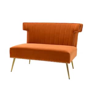 Cupid Modern Orange Velvet Armless Loveseat with Channel-tufted Wingback and Adjustable Leg