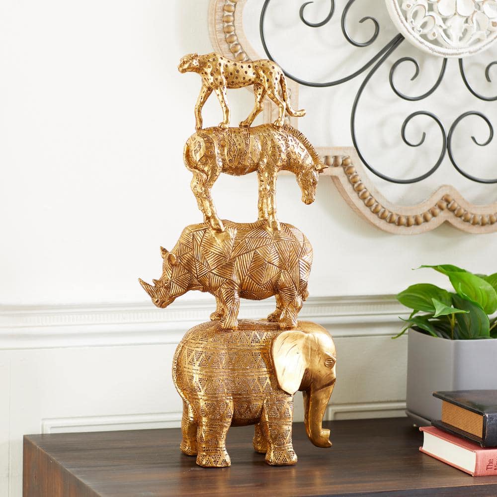 Elegant Gold Resin Elephant Sculpture 24" Decor Accent