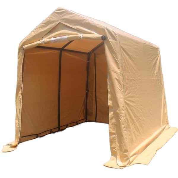7 ft. W x 12 ft. D x 7.5 ft. H Steel Outdoor Portable Carport Garage/Shed Kit Tent with 2 Roll up Doors, Sand Brown