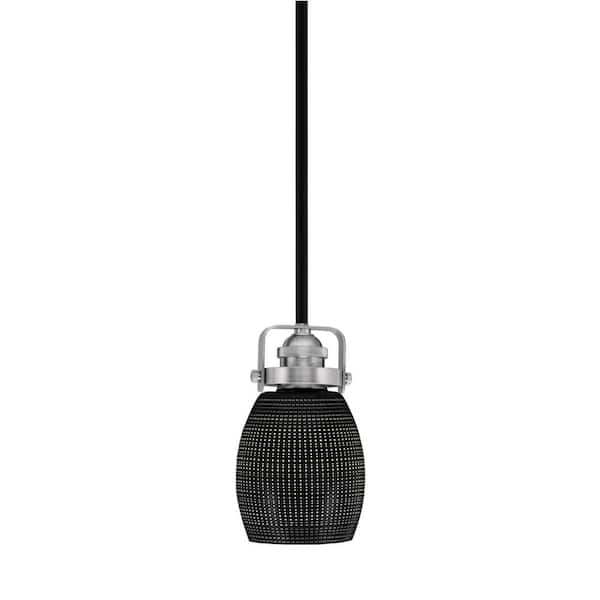 Unbranded Decatur 60-Watt 1-Light Black and Nickel Light Mini Pendant with 5 in. Black Matrix Glass Shade, No Bulb Included