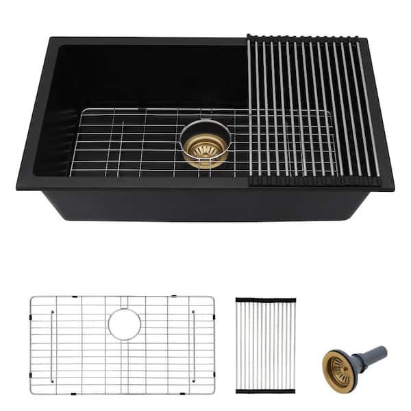 33 in. Undermount Single Bowl Matte Black Quartz Granite Composite Kitchen Sink with Food-Safe Finish