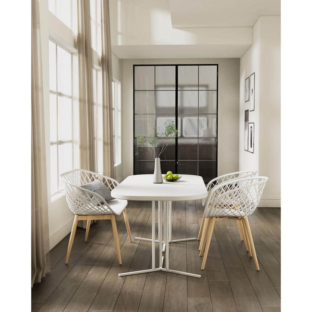 Modern White & Natural Wood Contoured Arm Chair, Set of 2